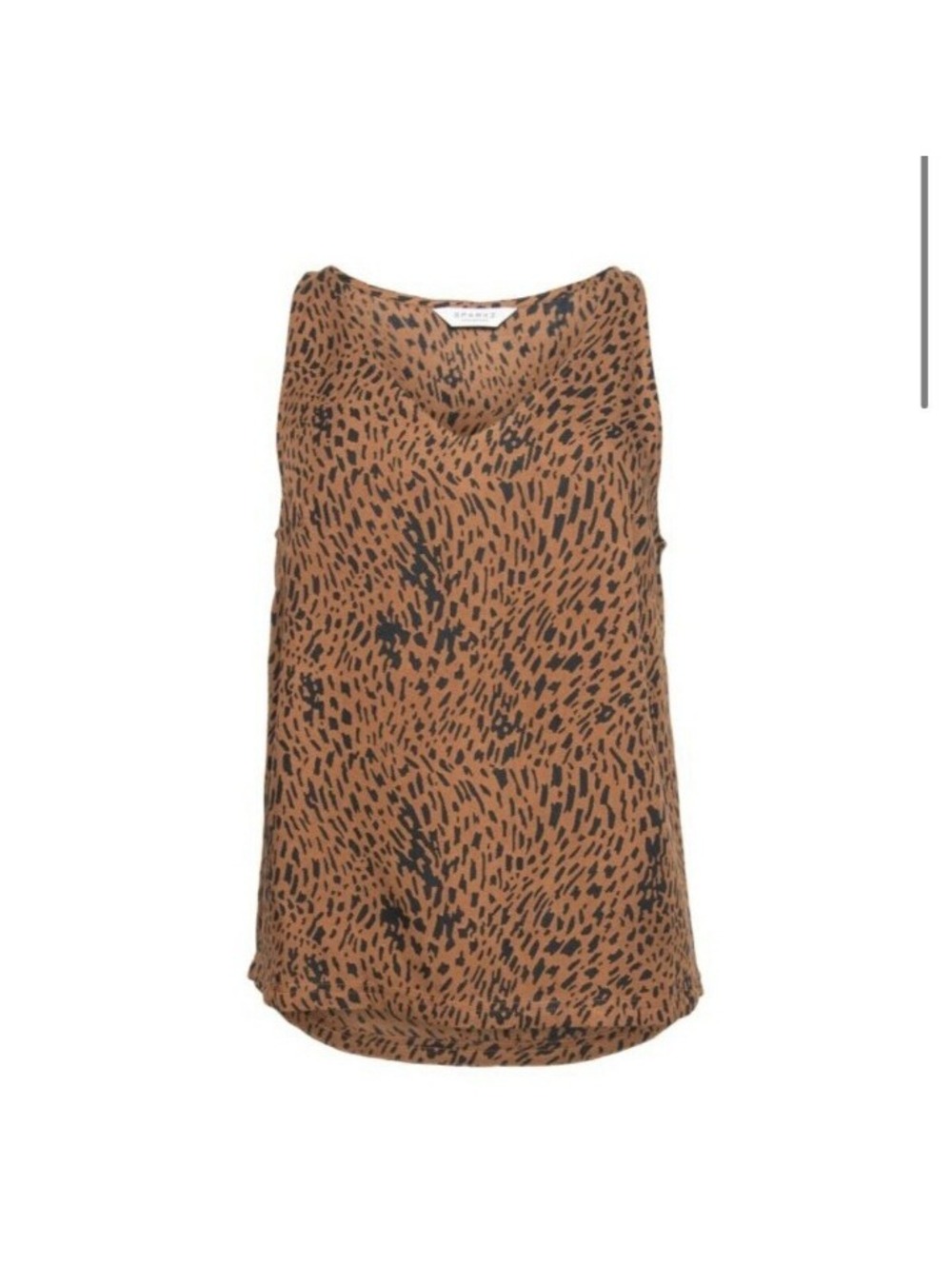 SparKz Copenhagen Alva Top Chestnut Brown and Black Patterned Sleeveless Blouse,
